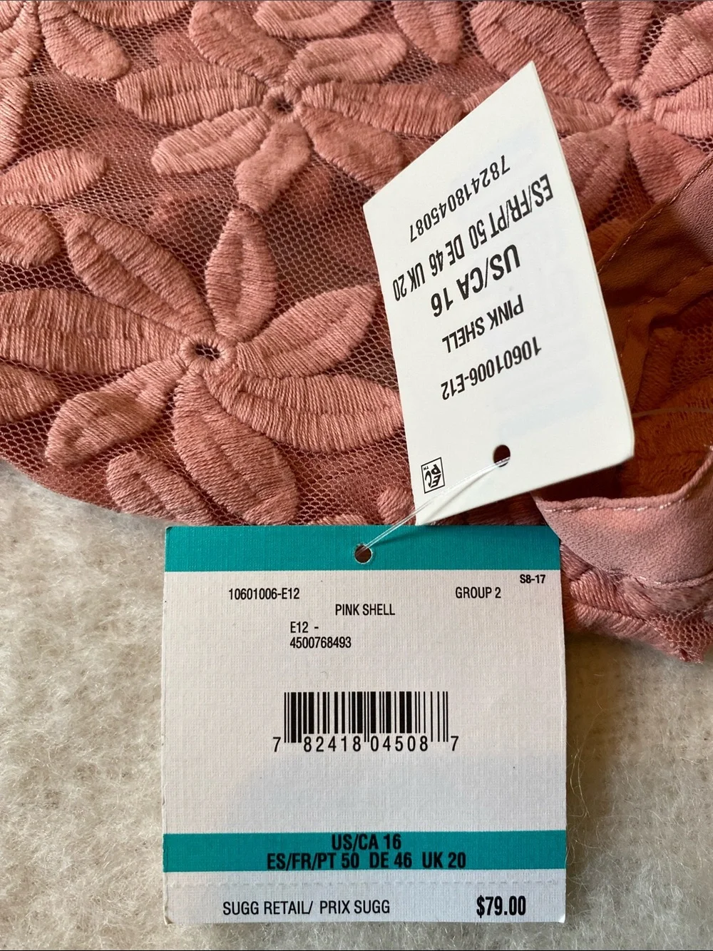 Anne Klein Women’s Pink PEACHY Floral Lace Open-Front Jacket Size 16 NWT - Picture 9 of 10